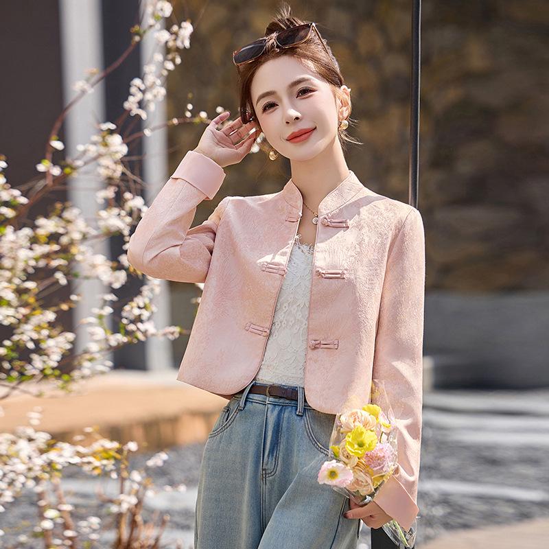 2025 Small Mandarin Collar Jacquard Jacket for Women - Spring/Autumn Fashion