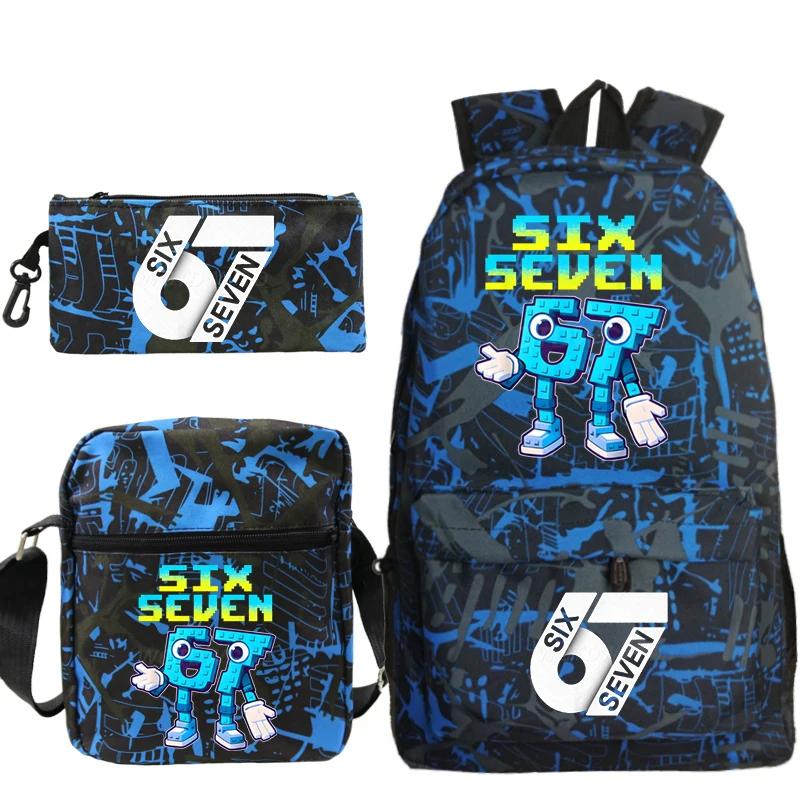 3Pcs 67 Six Seven Printed Backpack