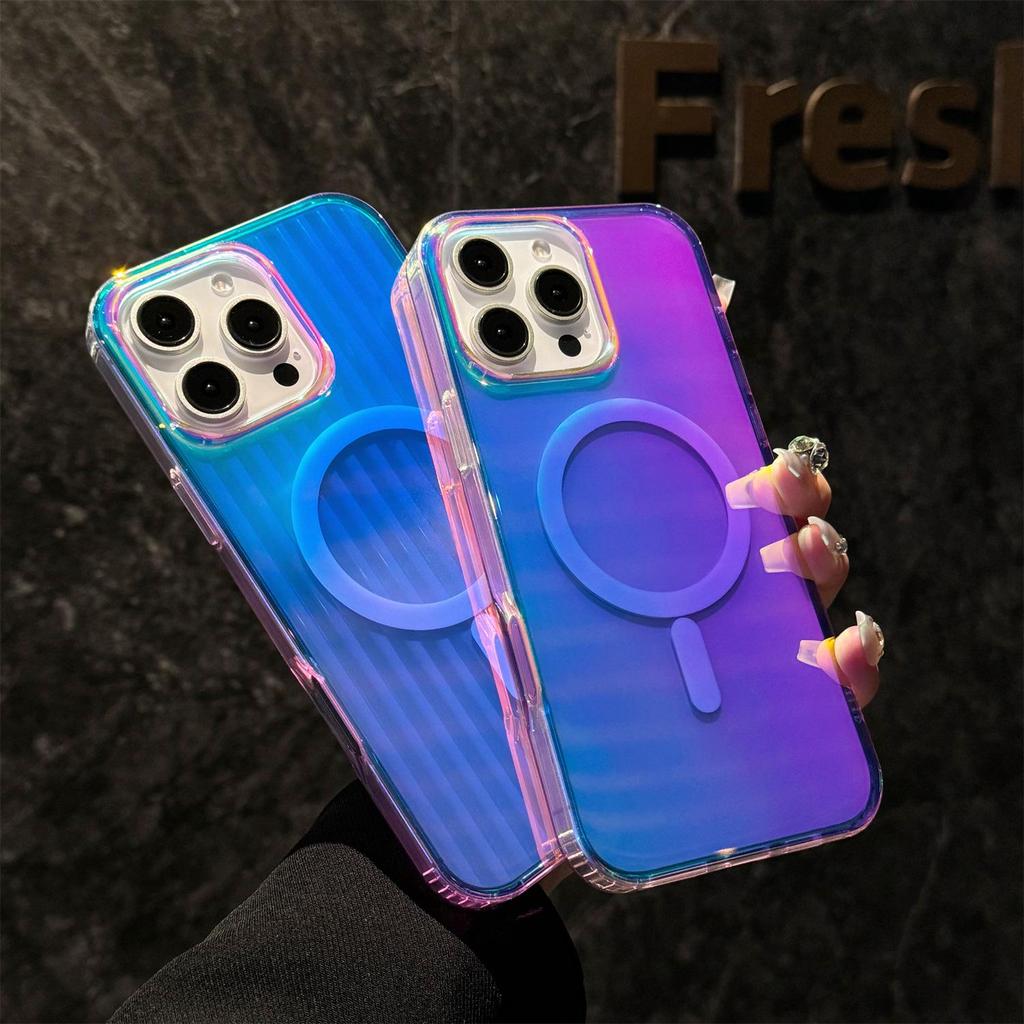 iPhone 17 Pro Max Case Apple 16 Gradient Laser Stripes Magnetic Protective Cover