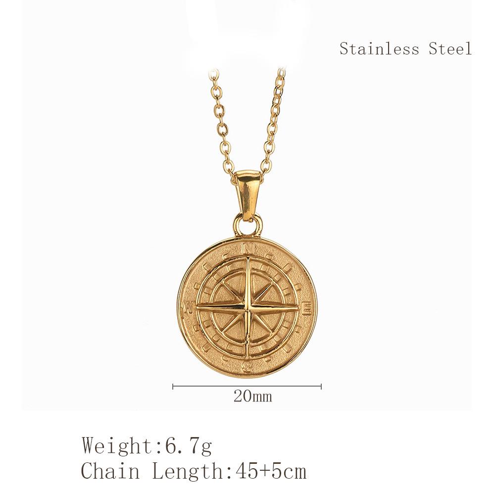 Minimalist Titanium Steel Compass Necklace: Versatile Unisex Pendant on a Short Stainless Steel Clavicle Chain