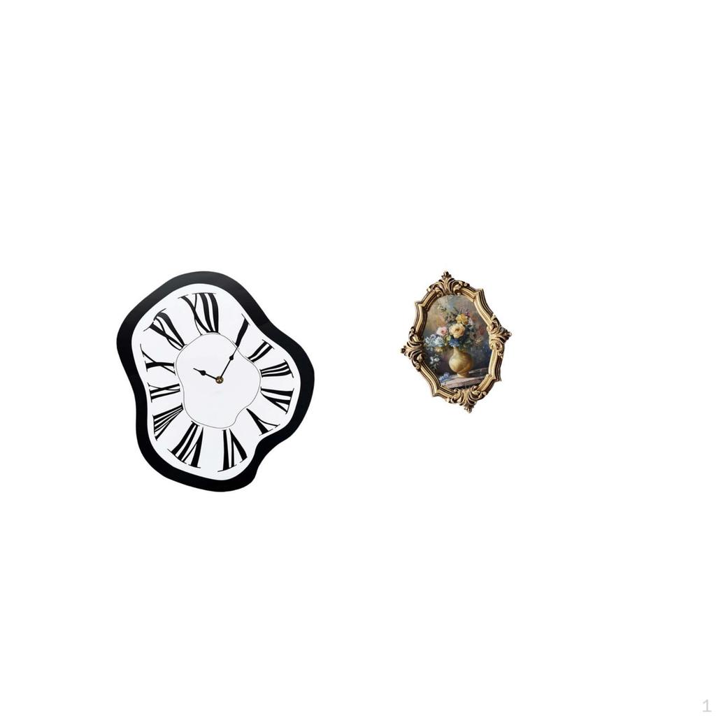 Acrylic Distorted Wall Clock with Vintage Resin Photo Frame Unique Creative Art Design for Desktop