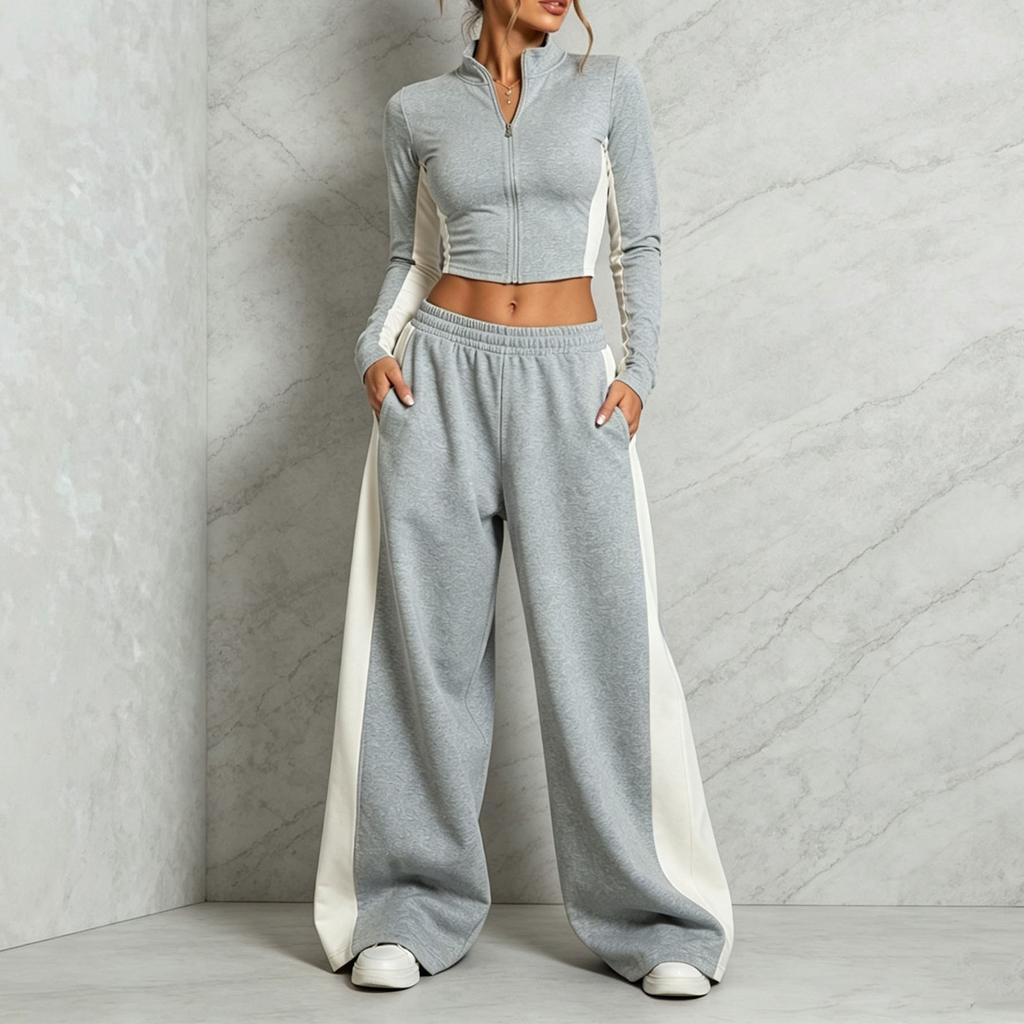 Women's Color Block Half and Wide Leg Pants Set Casual Two Piece Outfit for Everyday Wear