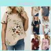 Elegant Summer Women Blouse Floral Print Short Sleeve Loose Casual T-shirt Tops