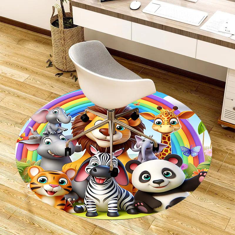 1PC Rainbow Animals Non-Slip Floor Round carpet, Office, family, bedroom, Large Area Rug Indoor Rugs, Durable PolyesterH0321