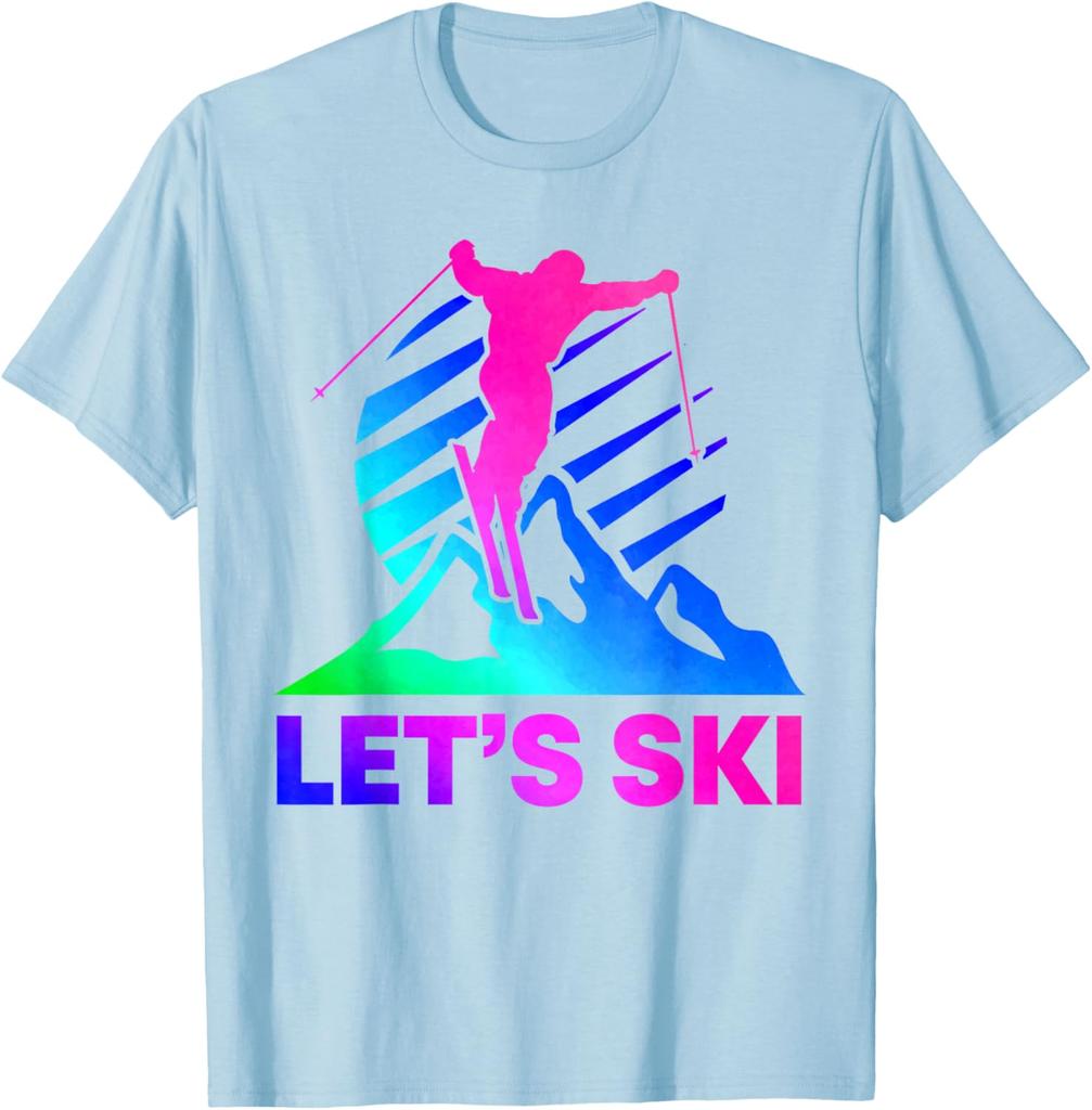Lets Ski Retro 80s 90s Gradient Graphic TShirt Breathable Cotton Tee