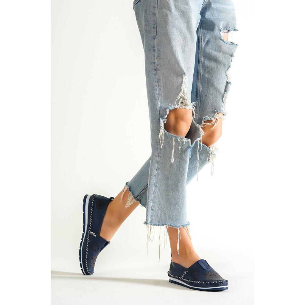 Damenmode Echtleder New Beige Leder Flats Freizeitschuhe