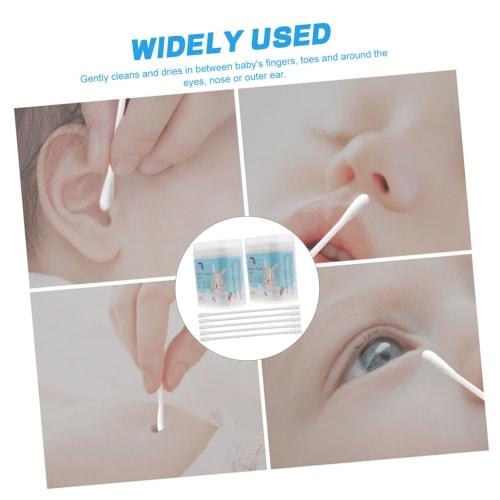 MUSISALY Natural Baby Cotton Swabs, 400 Round Spiral Head Swabs for Baby's Ears, 2 Boxes
