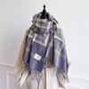 Korean Contrasting Color Plaid Scarf Women's Autumn and Winter Imitation Cashmere Fringed Shawl Dual-purpose Simple Temperament Versatile Long Scarf
