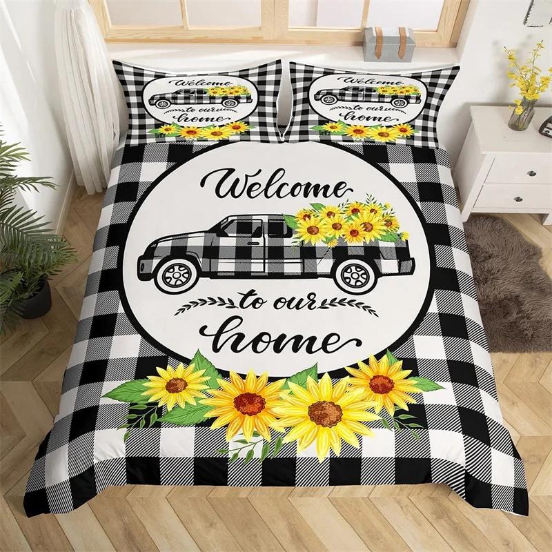 Camper Bedding Set Vintage Cabin Twin Full King Duvet Cover Cartoon Camp Travel Car Quilt Cover Farmhouse Style Comforter Cover