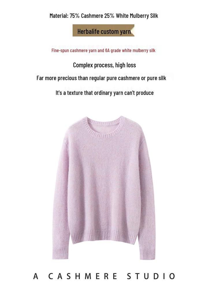 Le Kasha 2026 Damen Kaschmir Pullover mit Rundhalsausschnitt - Herbst/Winter Locker gestrickter Pullover