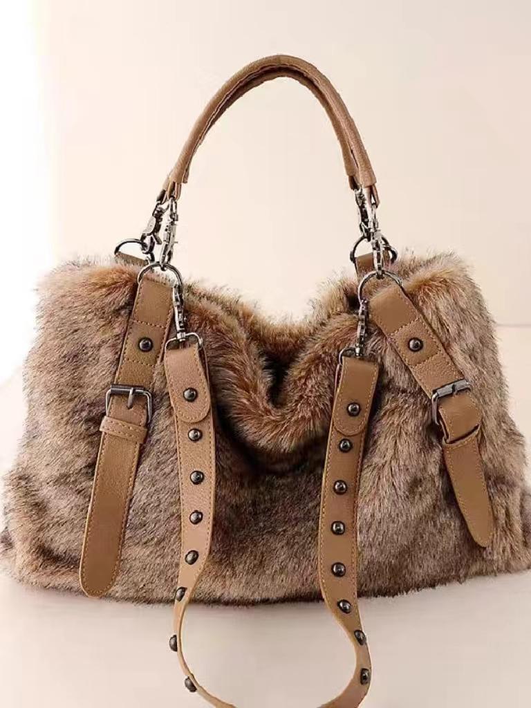 Autumn Winter Large Capaci Faionable Korean Sle Handbag Tote Bag Commuter Oulder Crossbody Bag with Artificial Fur