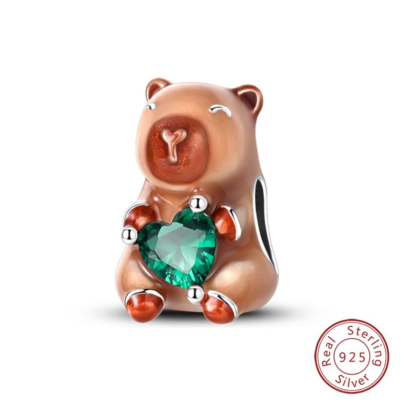 925 Silver Charm Beads Cute Capibala Pendant Beads for DIY Bracelet Charm Jewelry Birthday Gift