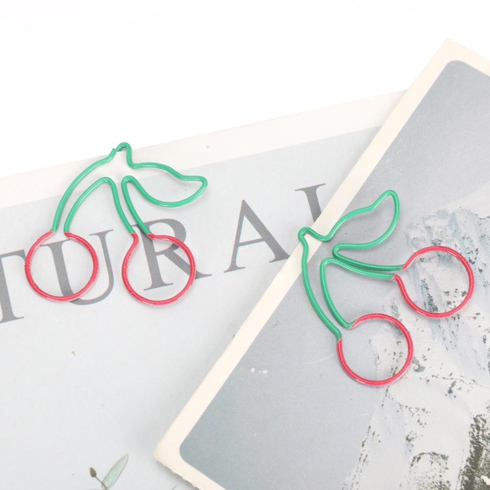 20Pcs Cherry Shaped Paper Clips 2‑Color Red and Green Fruit Shaped Paper Clips Small Size 3.1 ×3.1cm Fruit Pin