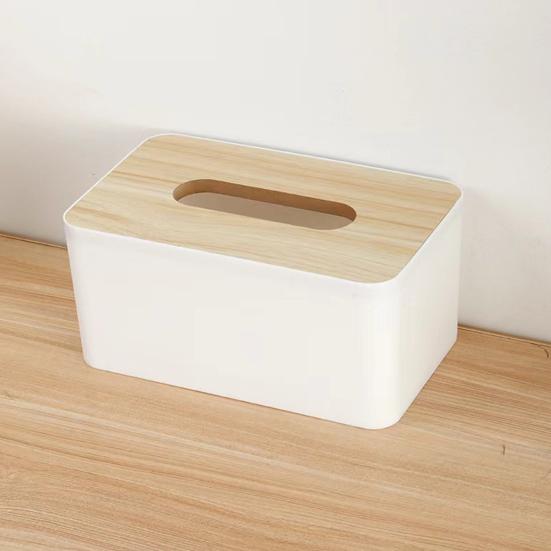 Tissue Box with Solid Wood Lid, Waterproof Design, Long Paper Opening Tissue Dispenser for Home Office