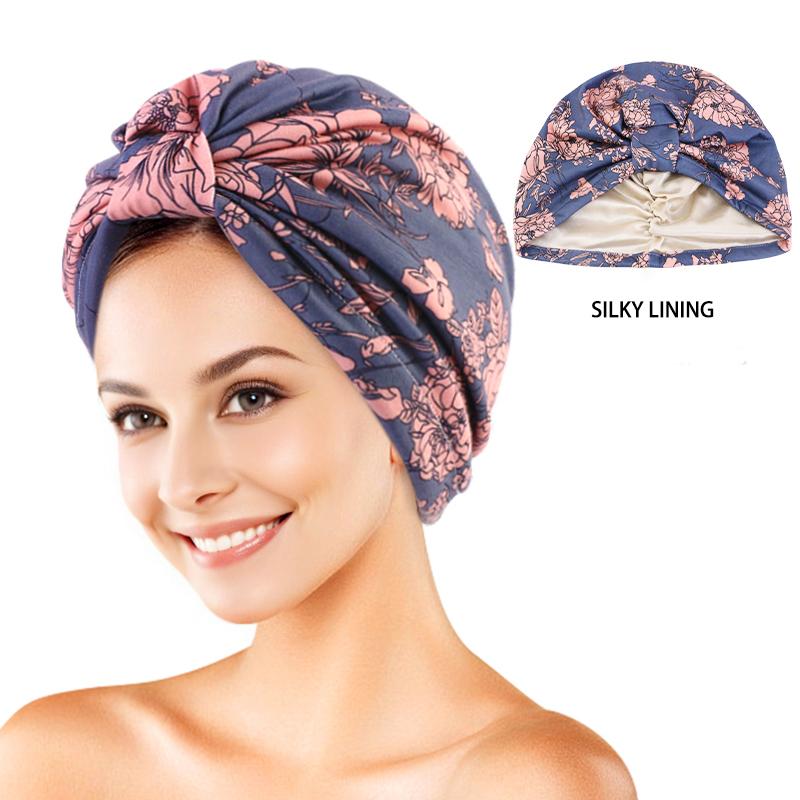 Neuer Turban mit Blumenmuster, plissiert, Beanie mit Knoten, elastisches Stirnband, lässige Kopfbedeckung, elegante Damen-Chemo-Kappe, Bandana-Kopfbedeckung