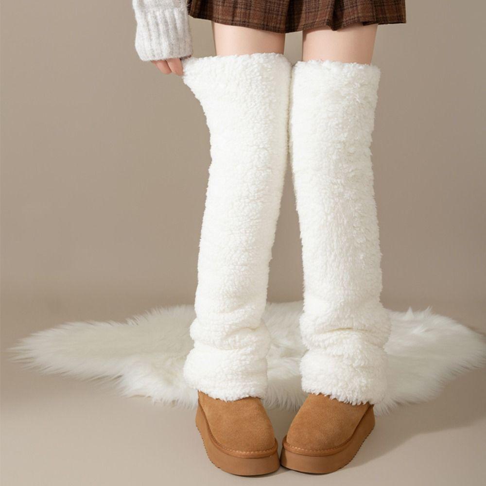 Thickened Knee High Socks Coral Fleece Winter Socks Funny Warm Knee Pads  Home Use