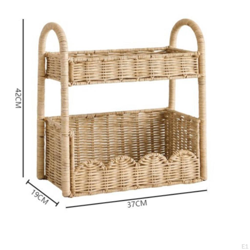 Braided Organizer Rack Freestanding Rattan Storage Handwoven Vertical Wicker Shelf for Home