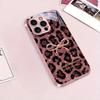 Pink Leopard Print Bow Pattern Metallic Paint Glass Phone Case For iPhone 17 16 15 14 13 12 11 Pro Max 15 Plus 17 Air 16E Cover