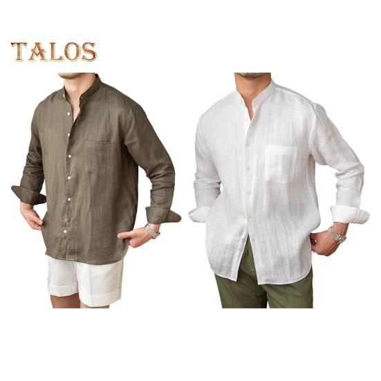 Spring Fall Men Shirt Stand Collar Single-breasted Long Sleeves Buttons Solid Color Cardigan Formal Business Style Office Top