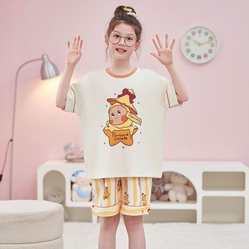 Girls Cotton Pajama Set Short Sleeve Cartoon Print Lightweight Sleepwear Ages 8 2026