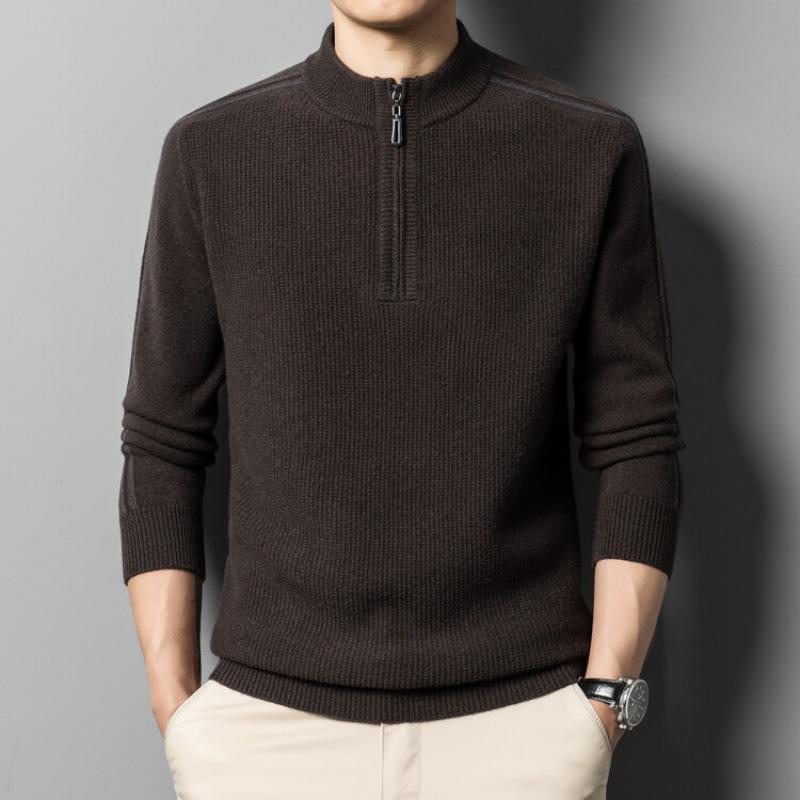 

Шерстяной свитер, мужской зимний теплый мужской кашемировый свитер, вязаный свитер с половиной водолазки на молнии 3XL коричневый
