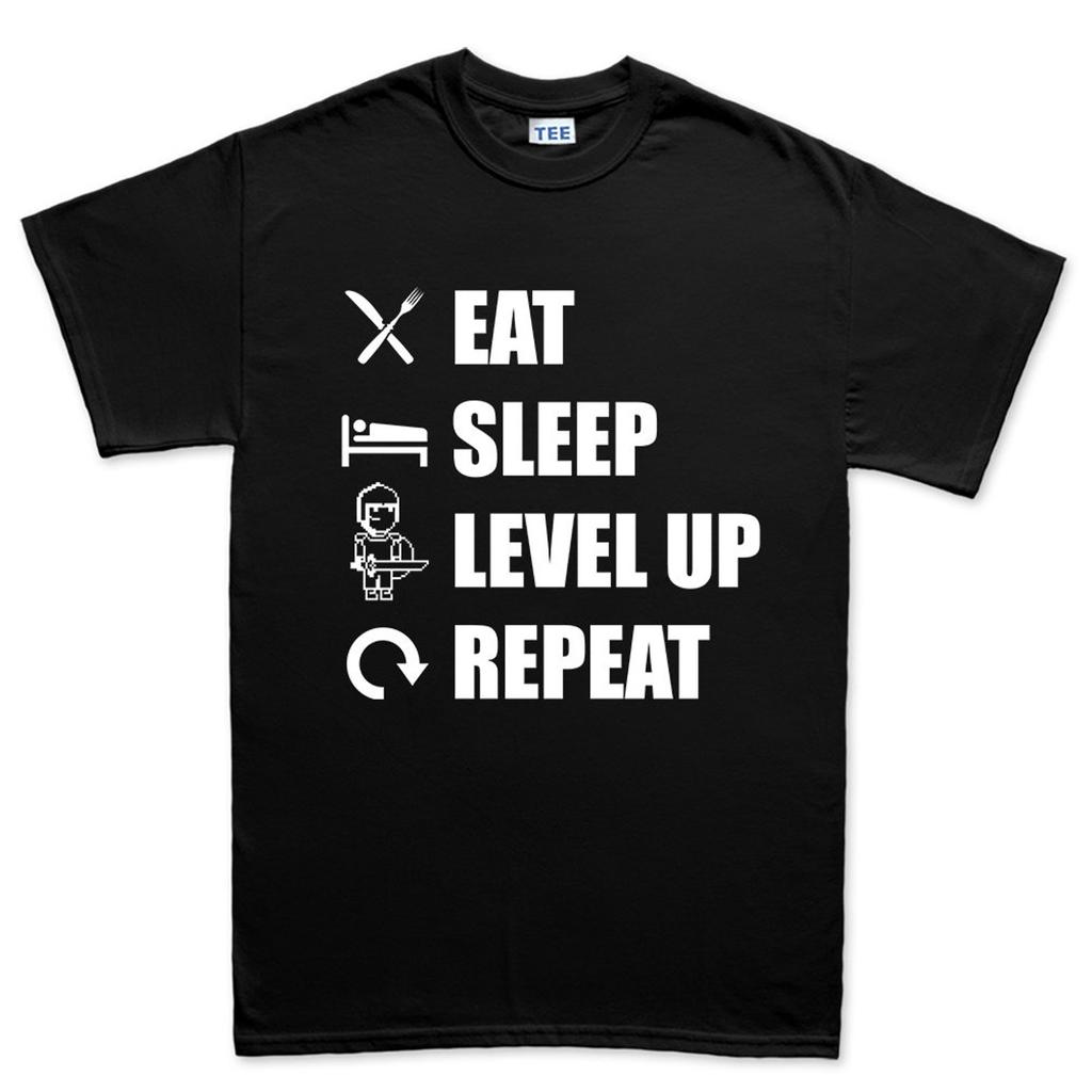 Mens Eat Sleep Level Up Repeat Funny Gaming T-Shirt Tee Top T-Shirt