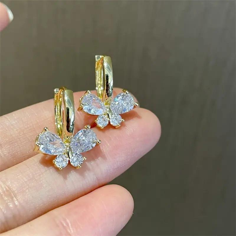 925 Sterling Silver Cubic Zirconia Butterfly Earrings for Women Wedding Party Sweet Female Earrings Gift Trendy Jewelry