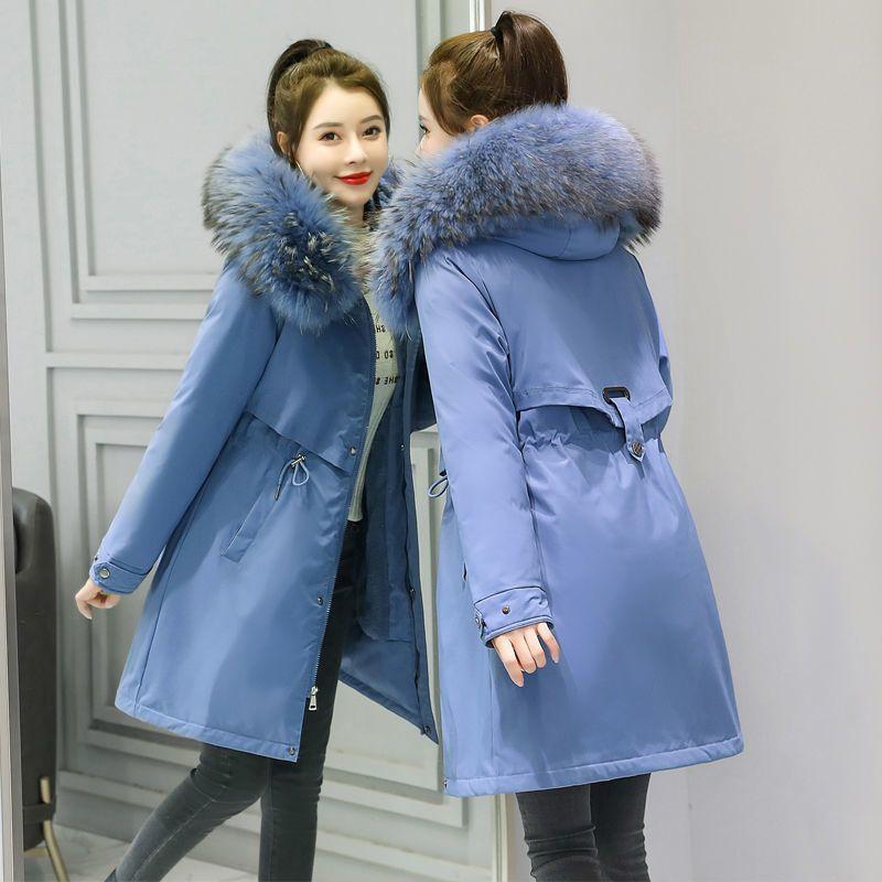 Damen Wintermantel Sale Damen Beige Fügen Sie Wolle Dicke Wärme Fell Kapuze Parkas Jacke Mode Gürtel Schlank Baumwolle Mantel
