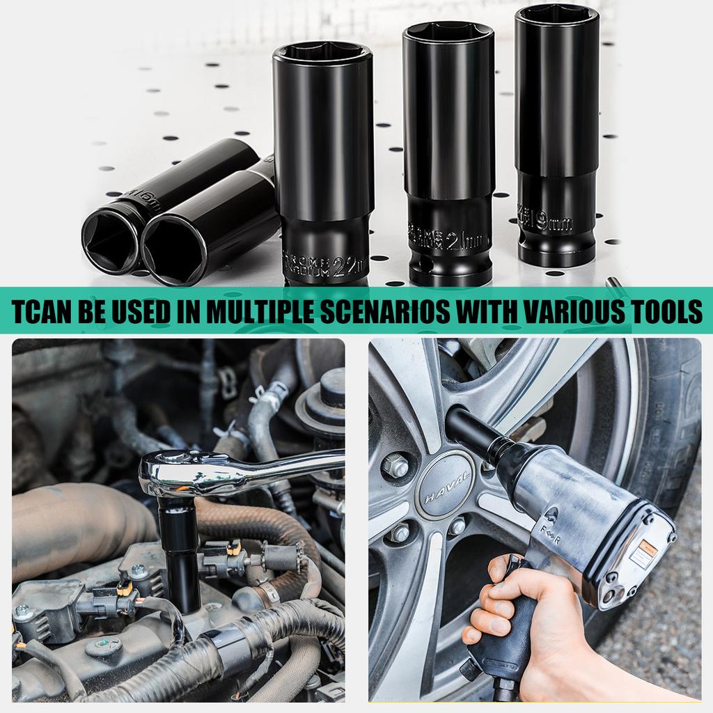 1/2" Drive  Impact Socket Set Extended Electric Wrench Socket Set Hexagonal Impact Sleeve 8-32mm with Storage Box Hand Tool