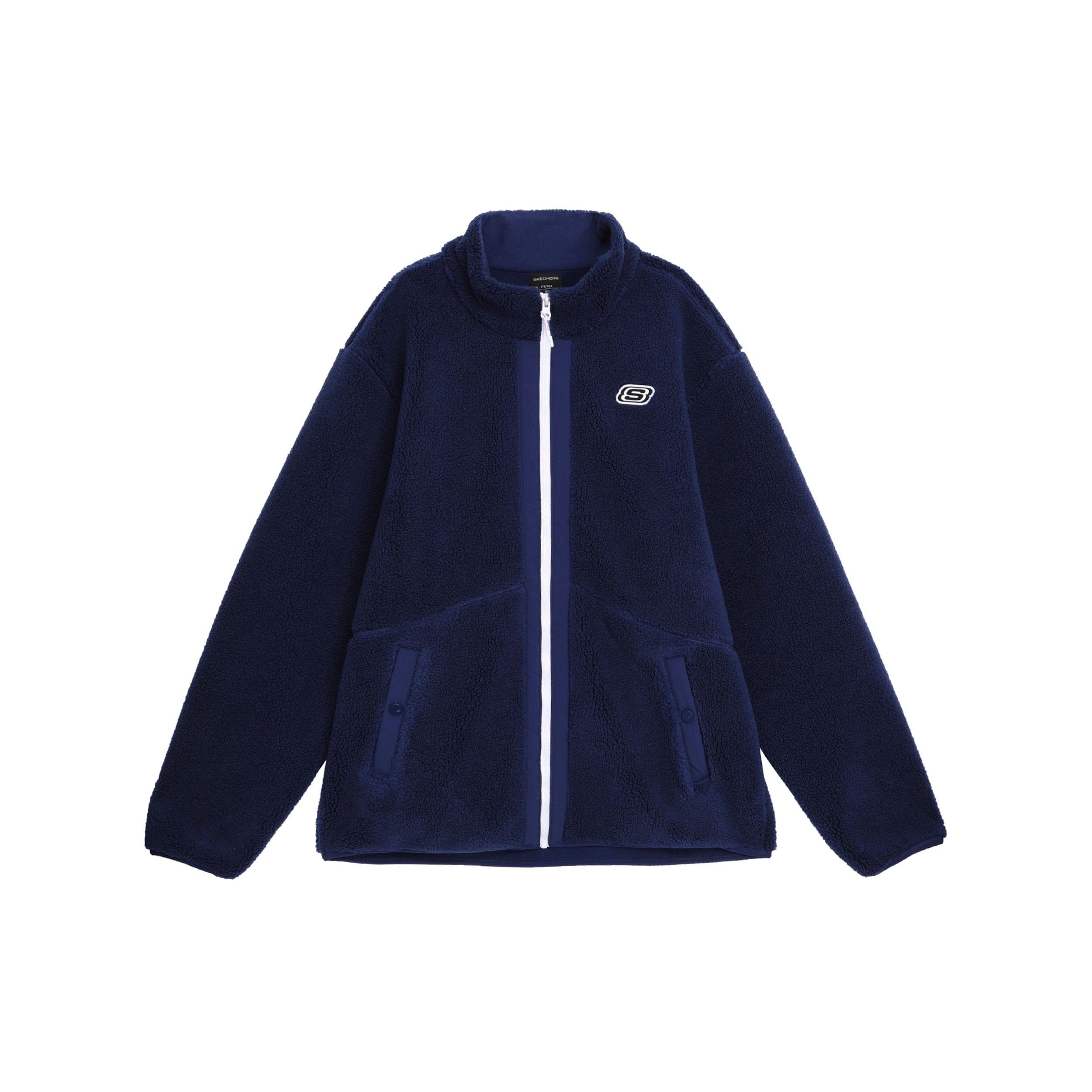 Skechers Letter Embroidery Stand Collar Knitted Warm Fleece Sports Jacket Men jackets Medieval-Blue L421M102-007D 2XL