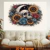1pc Stylish 2D Flat Printed Wall Tapestry Featuring a Skull, Crescent Moon, and Colorful Flowers. Ideal for Bedroom Aesthetics, Living Room, Bedroom,