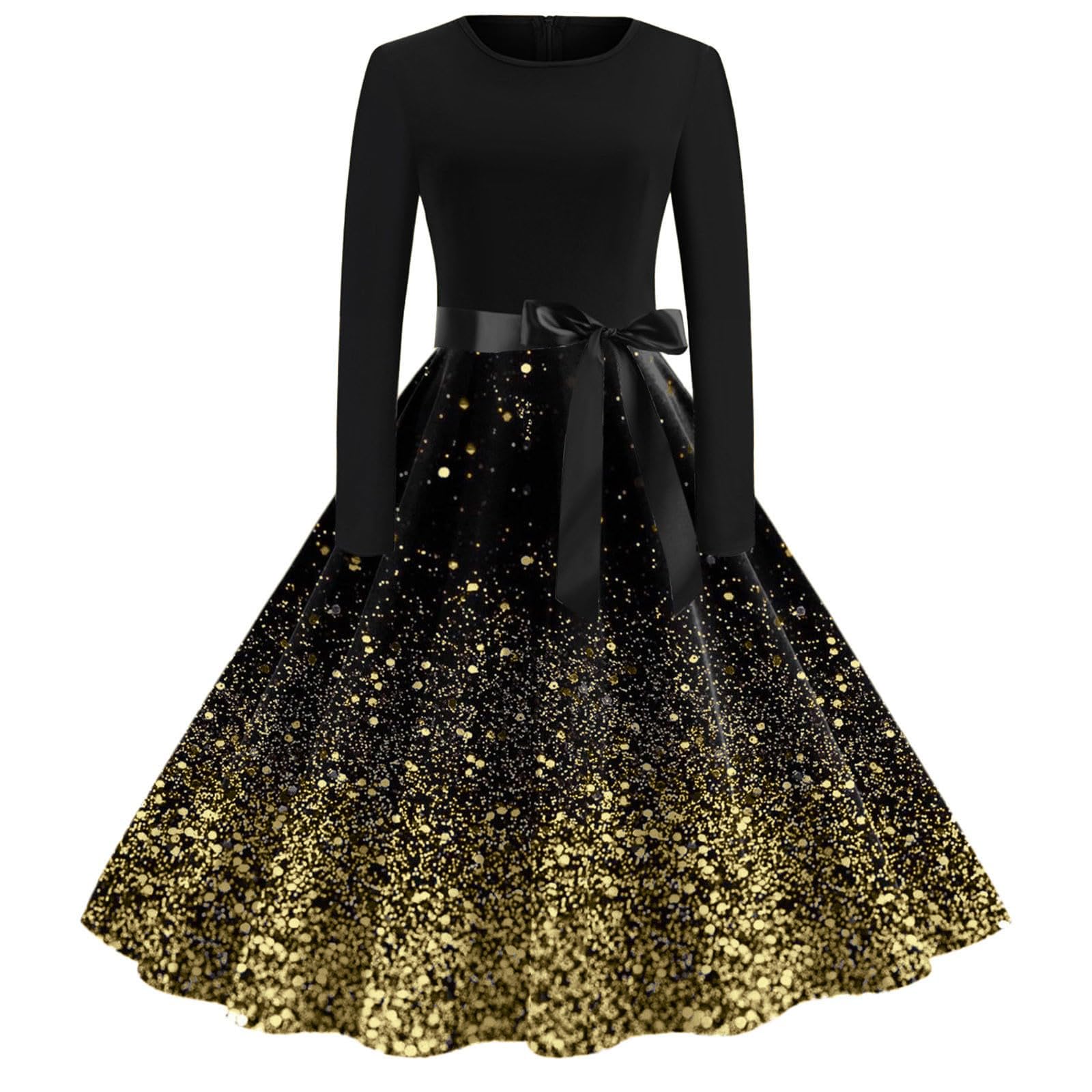 

Жіночі повсякденні модні вінтажні довгі сукні з різдвяними графічними принтами з довгими рукавами XXXXXL золотий