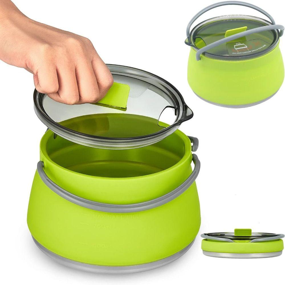 

Силиконовый чайник из нержавеющей стали с дном для улицы 1000 мл, складной, для кипячения, для домашнего хозяйства синий