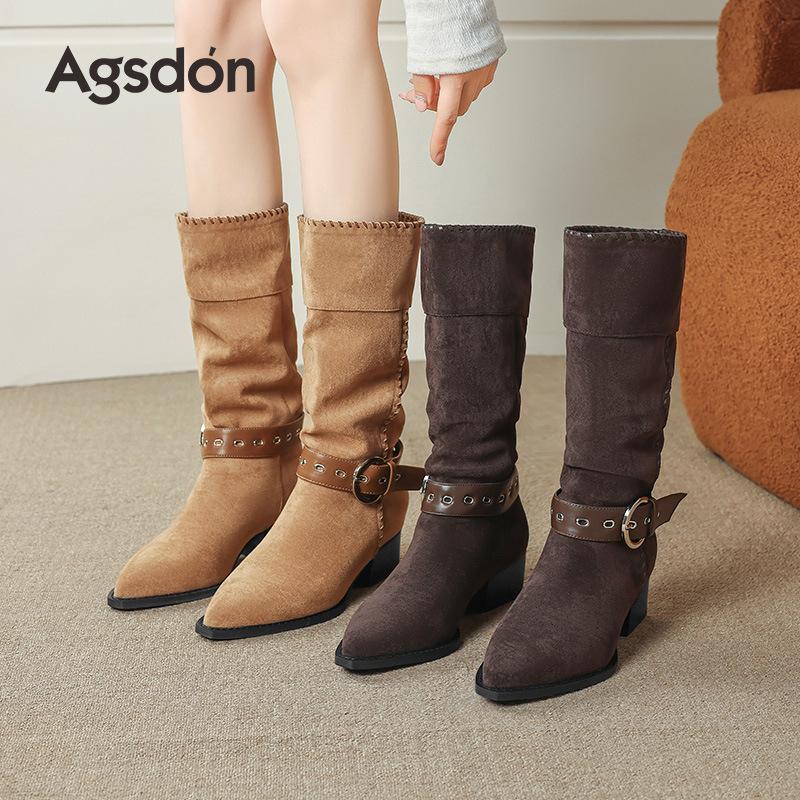 Augustine pointed western cowboy boots women's 2025 new retro maillard style brown long tube knight boots