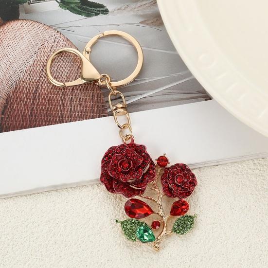 Bling Rose Keychain for Women Rhinestone Flower Keyring Accessory Sparkling Bag Charm for Purse