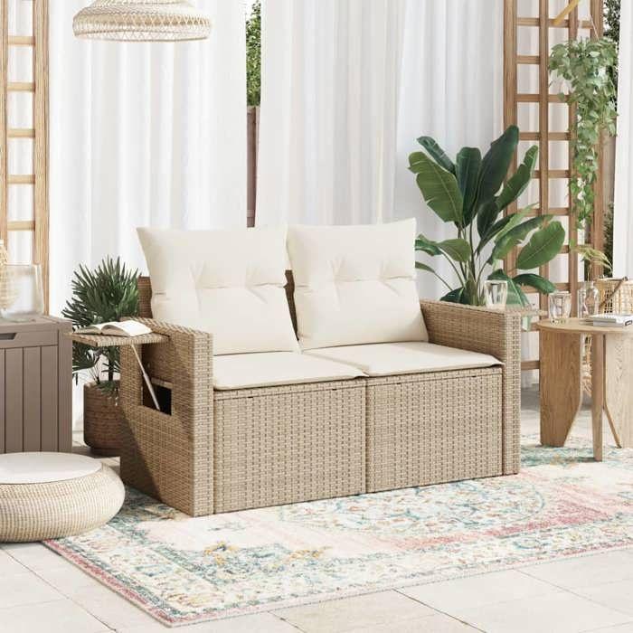 VidaXL Garden Sofa with Cushions 2-seater Beige Braided Resin 366061