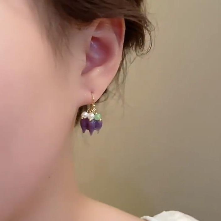 Elegant Purple Floral Pearl Summer Earrings with Versatile Design