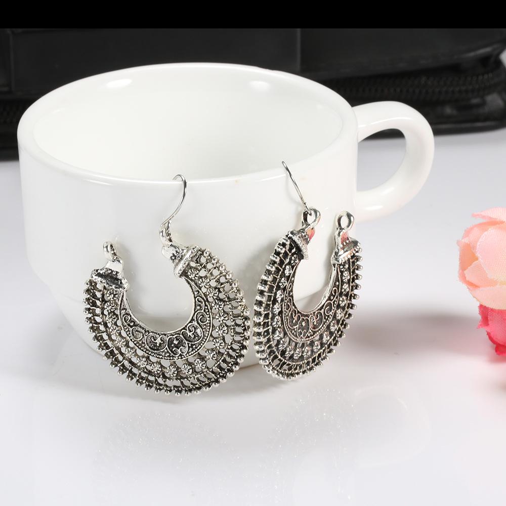 Special For Carved Hollow Alloy Earrings, Open Fan Earrings, Retro Ethnic Style Personalized Earrings