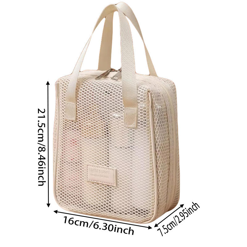 Fashionable Casual Mesh Makeup Bag Large Capacity Handheld Multifunctional Partition Travel Grooming And Storage Bag