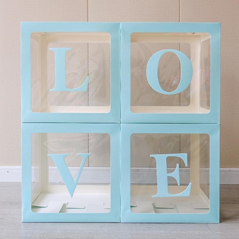 Baby Boxes with Letters for Baby Shower Wedding Birthday Party Decoration 4pcs/set Clear Box Set for Kid Boys Girls Gift