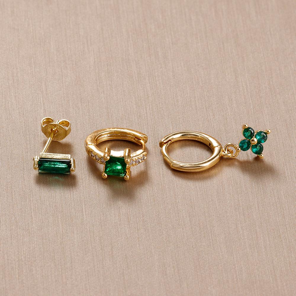 3PCS Exquisite Green CZ Zircon Water Drop Gold Color Earrings Set for Women Dainty Stackable Piercing Earring Luxury Jewelry