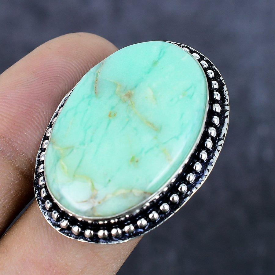 Natural Chrysoprase Gemstone 925 Sterling Silver Jewelry Ring Size 7 B6j24