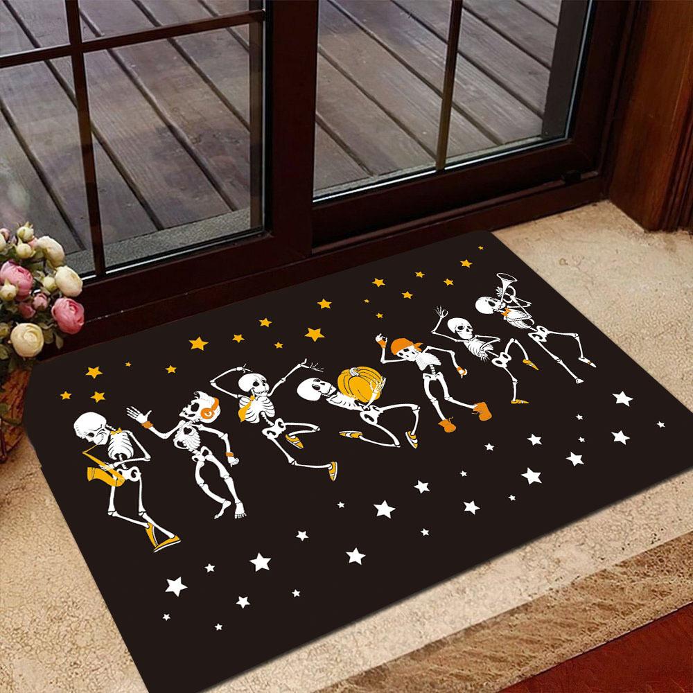 Dancing Skull Printed Bath Mat Super Absorbent Non-Slip Bathroom Carpet Kitchen Doorway Horror Entrance Rug Home Halloween Decor