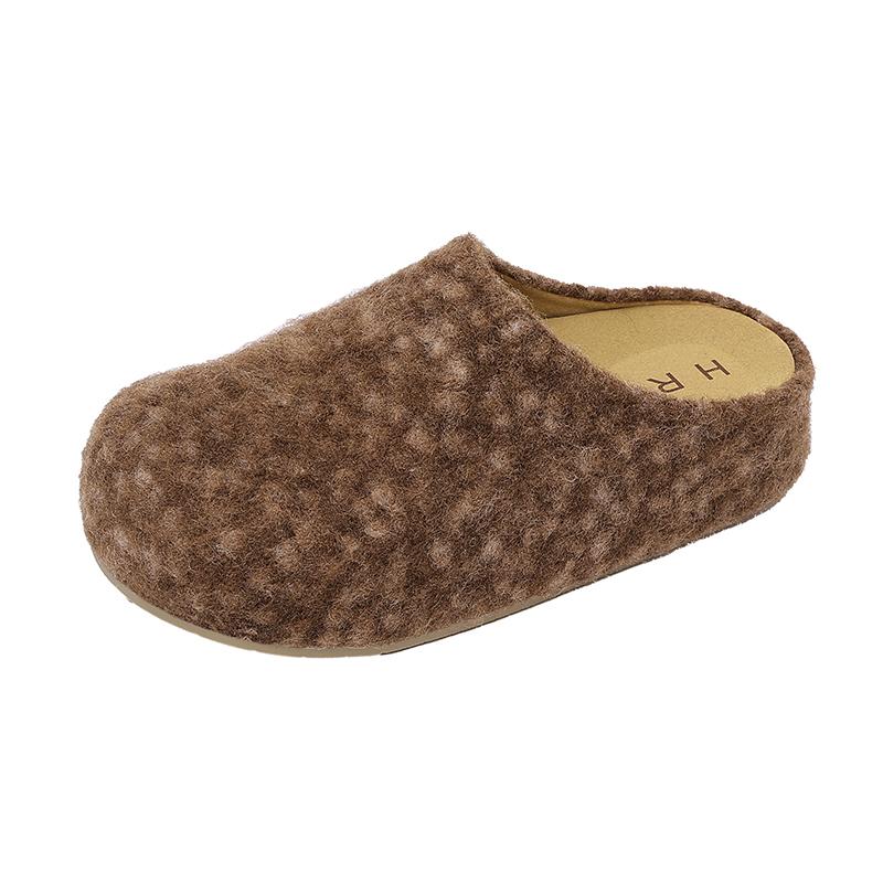 Autumn Winter Women's Sheepskin Mules Slippers Thick Bottom Hair Wrapped Head Lazy Shoes Fashionable Slip-On Boots