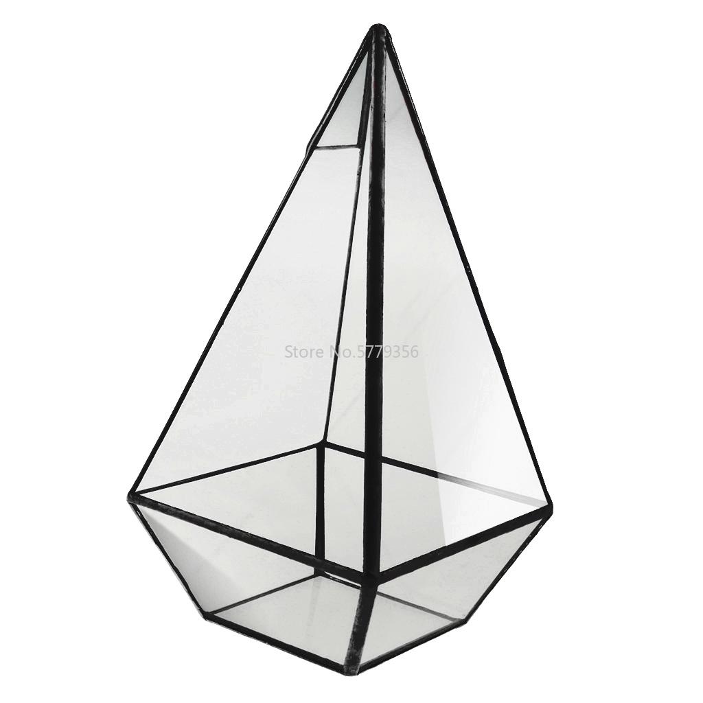 Piramidale Vetro Geometrico Terrario Scatola da Tavolo Vaso per Succulente Regalo Nero