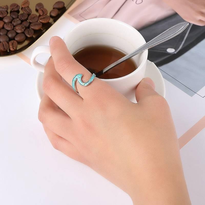 Versatile And Elegant Geometric Wave Ring In White And Green For All Occasions