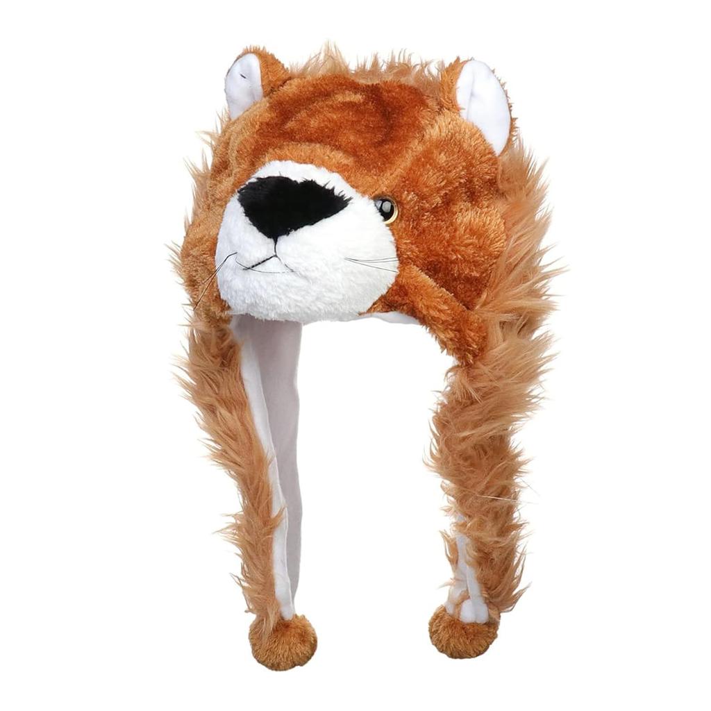 [NazyJnn] Plush Animal Hat for Halloween, Perfect for Kids and Adults, Cute with Ears, Cosplay, Winter Gear, Funny Gift, Lion