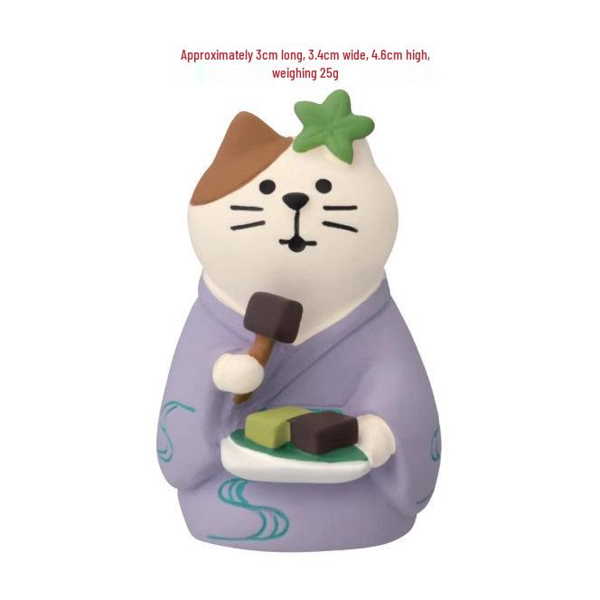 Trendy Japanese Watermelon Cat Figurine: Resin Ornament & Bonsai Decoration