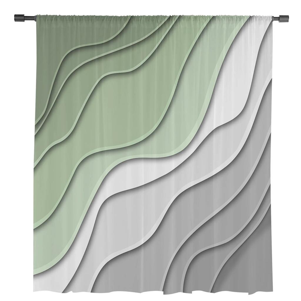 Sage Green Gray Gradient Sheer Window Curtain Tulle Curtains for Livingroom Bedroom Hotel Home Decor Voile Drapes