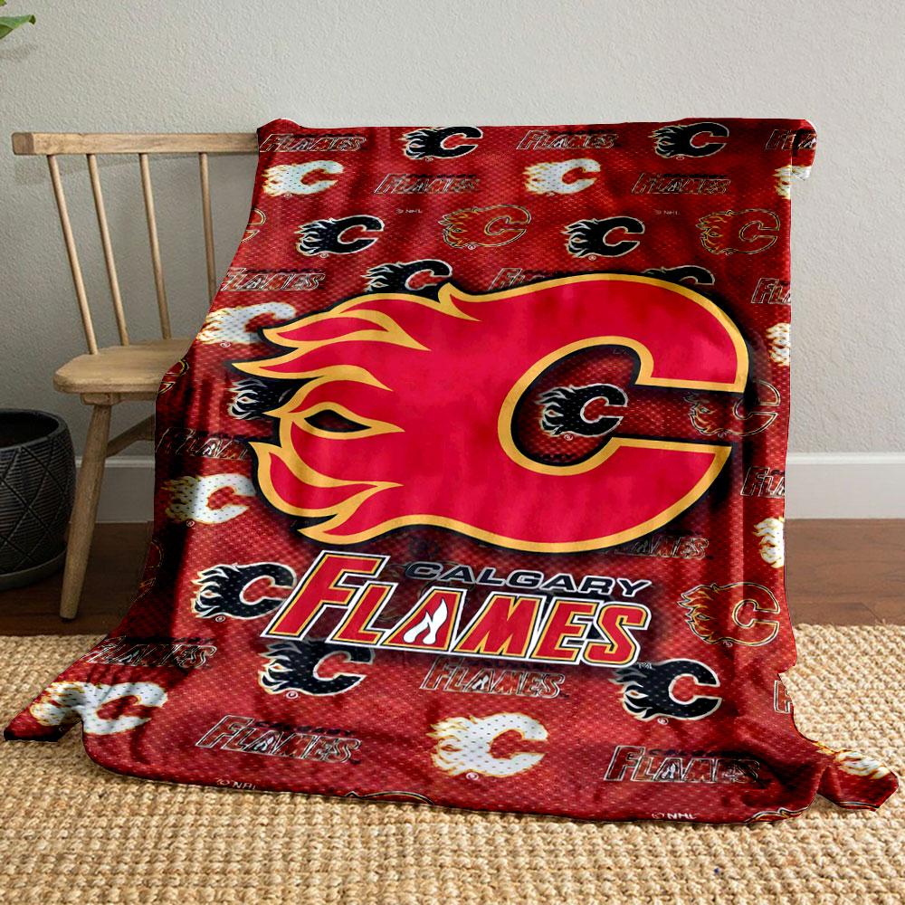 Calgary Flames Logo Design Blanket Patterned Blanket, Flannel, Suitable for All Seasons, Home Decor, Warm and Cozy